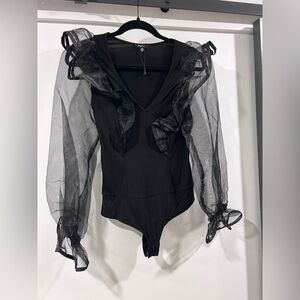 Fate Women’s Size Medium Black Bodysuit with Sheer Sleeves